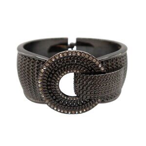 LIA SOPHIA Rotunda Gunmetal Rhinestone Chunky Hinged Wide Cuff Clamper Bracelet